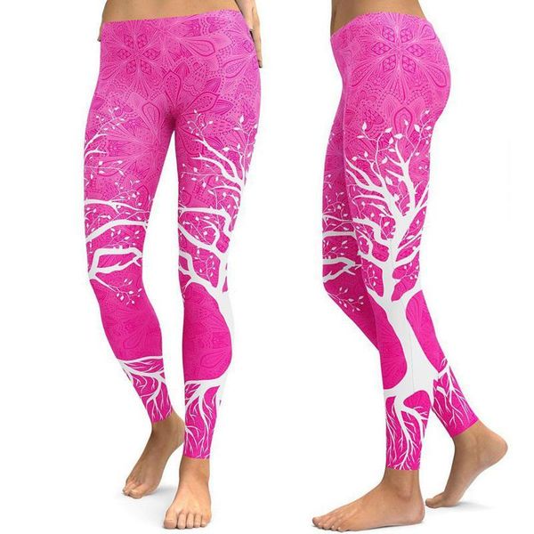 

yoga outfits rose red pants printed tree gym leggings sport fitness slim trousers push up hips jogging femme sportswear 2021, White;red