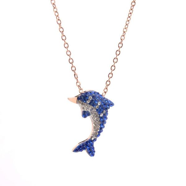

rose gold necklace women blue zircon cute dolphin pendant necklace chain stainless steel womens 2020 jewelry for women, Silver