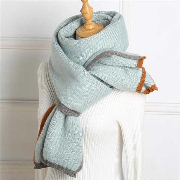 

scarves lady winter scarf shawls solid knitted cashmere women female thick warm blanket stoles 2021, Blue;gray