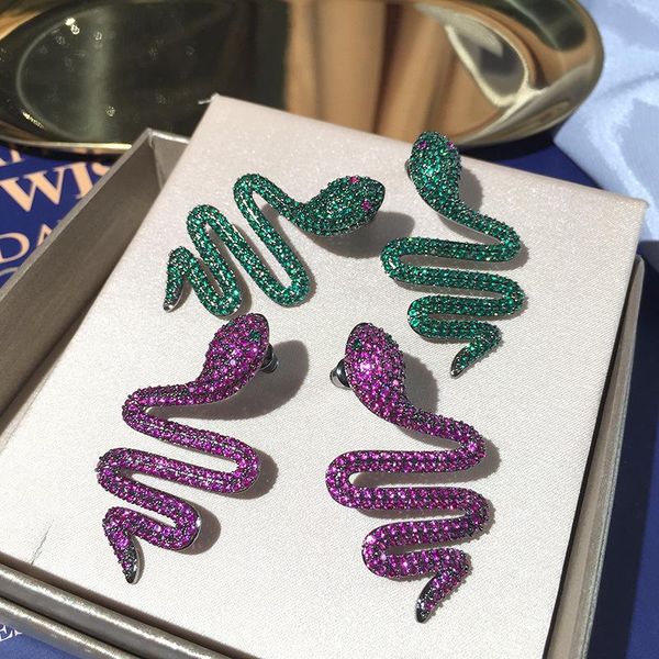 

dangle & chandelier fashion cz green snake earring for women, Silver