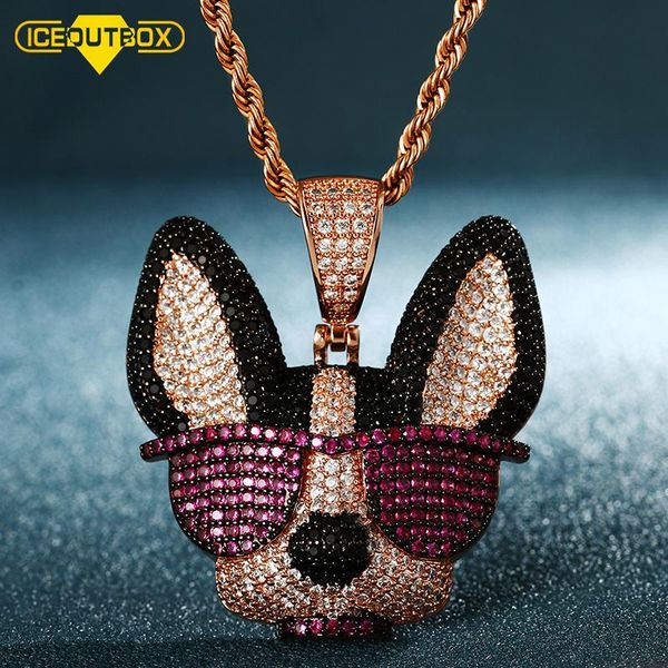 

chains iceoutbox cool dog shaped animal pendant with glasses for women men chain necklace full of crystal fashion jewelry gifts, Silver