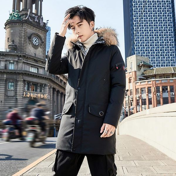 

men's down & parkas in the coat long han edition heavy hair led joker more to keep warm winter cotton-padded jacket, Black