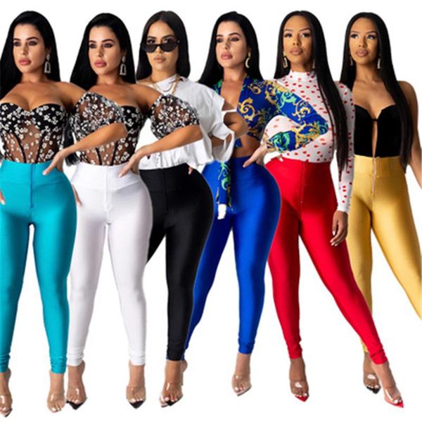 

womens zipper tight trousers fashion trend solid color high waist elasticity skinny trousers designer autumn new female casual slim pants, Black;white