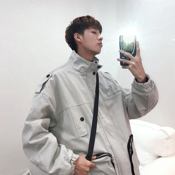 

windproof loose boys haraju ku tooling men jacket multi-pocket fashion korean style university uniform large size autumn winter1, Black;brown