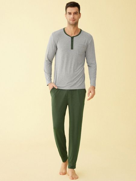 

latuza men half button contrast binding tee & pants lounge set g7bc#, Black;brown