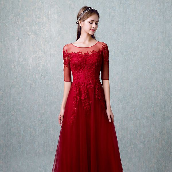 

Robe de soiree Slim Scoop Beading with Appliques Long Evening Dresses Elegant Lace vestido de festa Banquet Party Prom dresses, Red