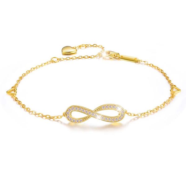 

stylever real 925 sterling silver 5a cubic zirconia 18k gold infinity endless love symbol bracelets for women fashion jewelry, Black