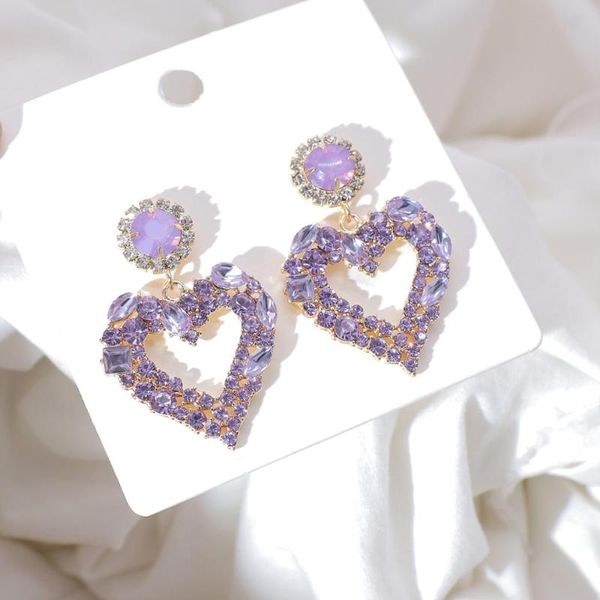 

aensoa new fashion korean heart purple rhinestone earrings for women shiny statement drop earrings 2020 jewelry pendient, Silver