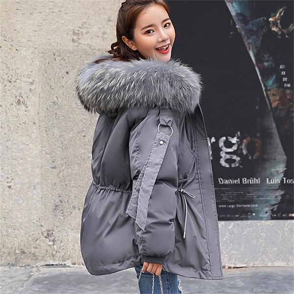 

ftlzz short jacket mujer hooded parkas winter coat women loose parka fur collar cotton padded jackets y201012, Black