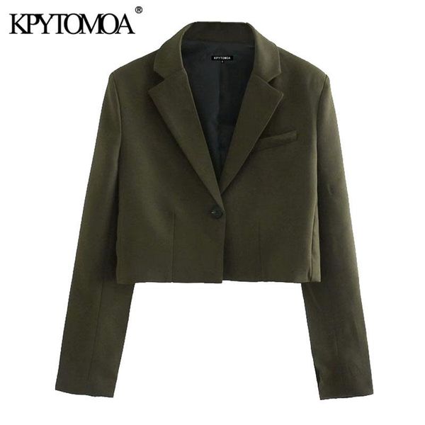 

women's suits & blazers kpytomoa women 2021 fashion single button cropped coat vintage notched collar long sleeve female outerwear chic, White;black