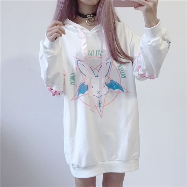 

paris girl harajuku print lace up women fleeces hoodies gothic punk oversize velvet hooded sweatshirt pullover streetwear q1217, Black;white