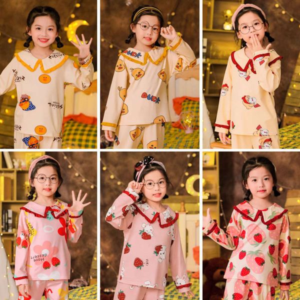 

lovely winter autumn and yellow duck pajamas cartoon pullover long sve little girls' middle school children's home suit, Blue;red