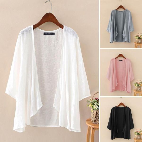 

fashion solid cardigans women's summer blouse 2020 zanzea casual long sleeve blusas femle thin tunic plus size kimono cape, White