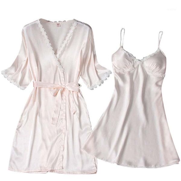 

summer new products imitation silk suspender women's nightdress nightgown two sets comfortable home pajamas set1, Black;red