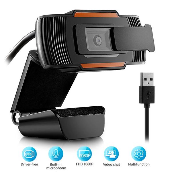 

webcam 1080p pc camera with privacy cover usb connection built-in noise-reduction microphone for live streaming