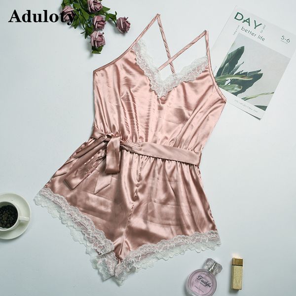 

aduloty lace v-neck imitation silk women's one-piece bodysuit erotic suspender pajamas fashion casual home wear c1211, Black;white