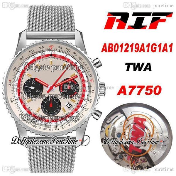 

aif b01 chronograph 43 eta a7750 automatic mens watch ab01219a1g1a1 white black dial mesh steel bracelet edition ptbl puretime f6, Slivery;brown