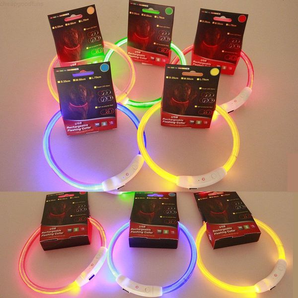 

led dog collar rechargeable usb 50cm adjustable flashing safety in night fits all pet rubber collars
