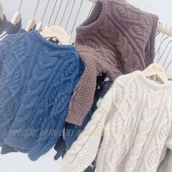 

sweater children's mingxi clothing winter 2020 autumn boys and girls' twist wool pullover solid color middle school children a1p7, Blue