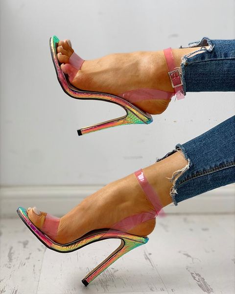 

dress shoes transparent strap slingback sandals open toe pvc high heeled, Black