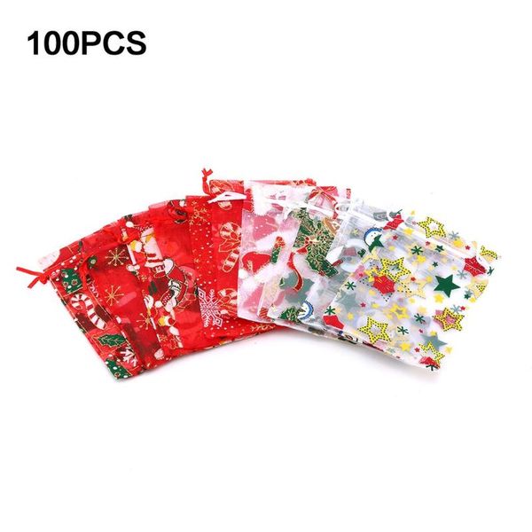 

100 pcs color mixing christmas drawstring organza gift bag pouches party women's wedding candy shell chocolate gift bags, Pink;blue