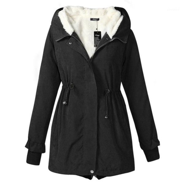 

zogaa women's parka winter thick cotton casual coats fleece a-line solid long hooded parkas warm slim fit coats winter jackets1, Black