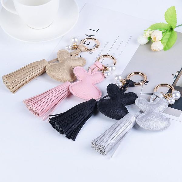 

keychains sell korean creative pu leather tassel pendant pentastar peach heart car key chain fashion small gift hanging, Silver
