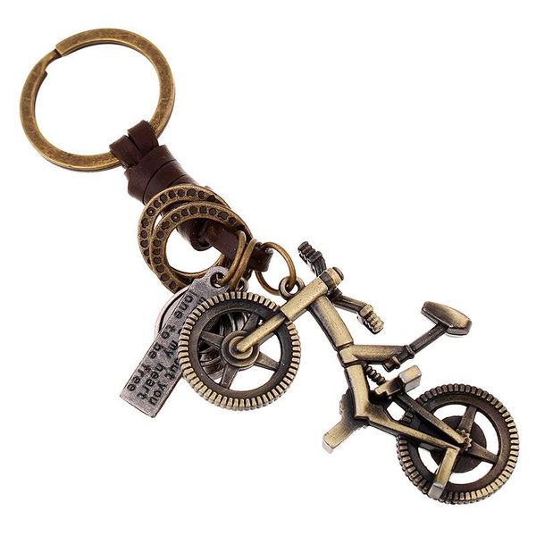 

retro woven cowhide keychain creative bicycle small gift car pendant alloy key ring, Silver