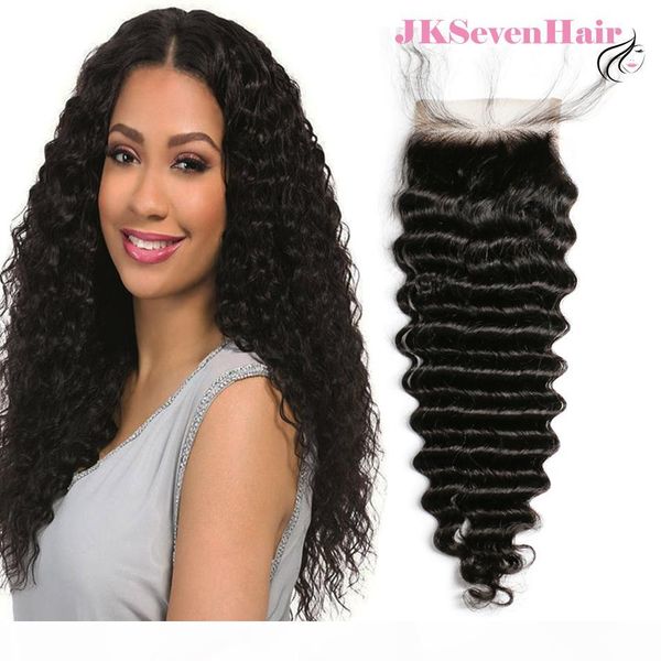 

deep wave 12a grade virgin brazilian hair 4x4 inch lace closure indian malaysian peruvian preplucked closure with baby hair, Black