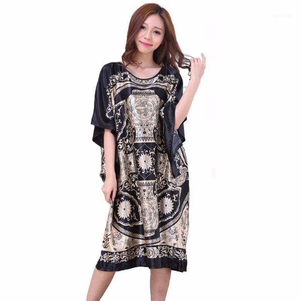 

black plus size summer women's robe bath gown bathrobe sleepwear lady faux silk nightgown pyjamas nightdress mujer pijama 0251, Black;red