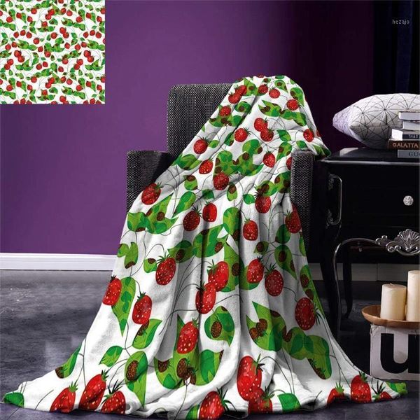 

blankets fruits throw blanket summer vibes with strawberry branch garden leaf nature joyful season print warm microfiber blanket1