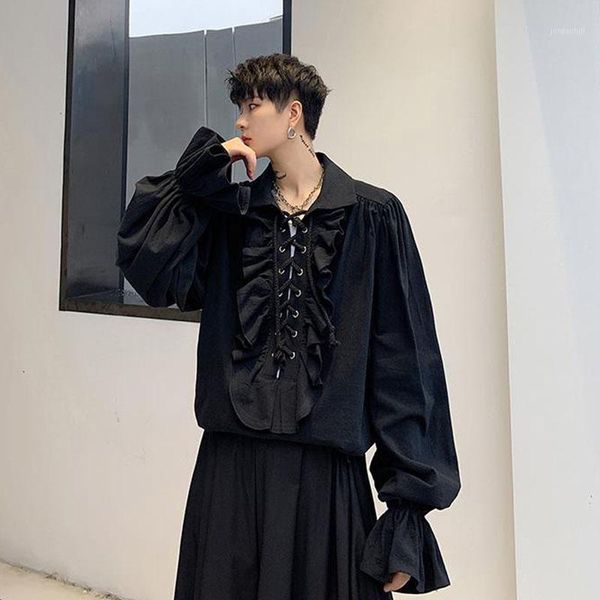 

men gothic style vintage fashion casual long sleeve pullover shirt male party dress shirt stage clothing1, White;black