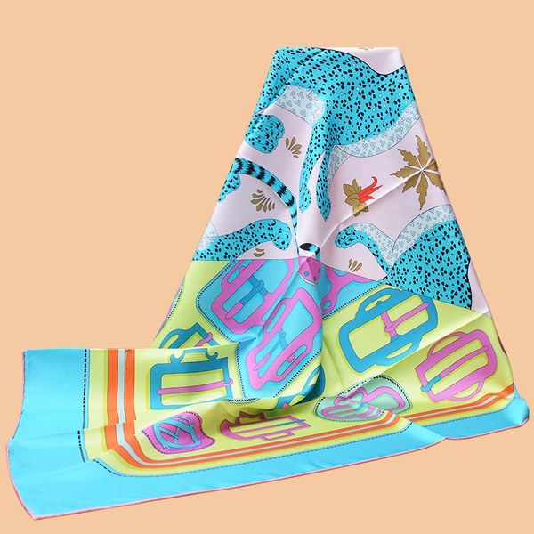 

huajun 2 store||suitable for you "les leopards modernes wash" 90 silk square scarf, twill printing, anti-wrinkle, handmade stitc, Blue;gray