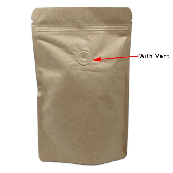 

20pcs lot brown stand up kraft paper pure aluminum foil zip lock package bag with vent valve mylar coffee beans packing pouch h bbywxv