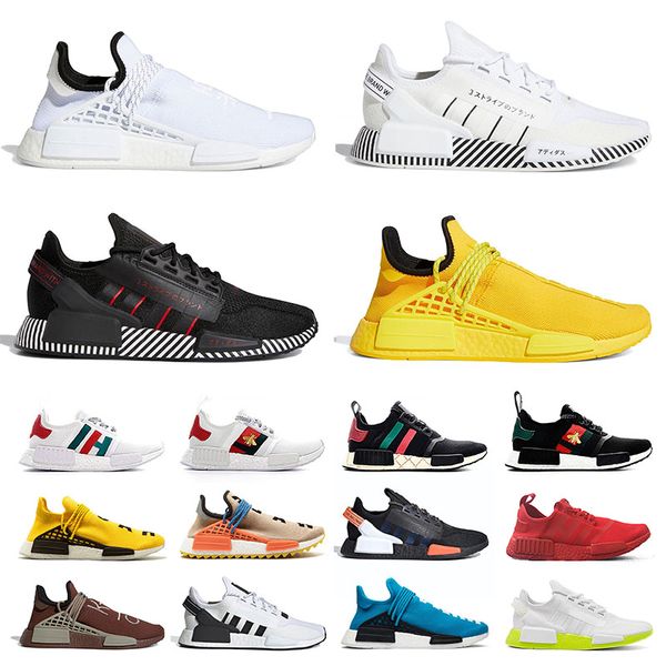 

dazzle camo nmd r1 v2 mens running shoes pharrell williams human race core black white classic men women japan sports sneakers size 47