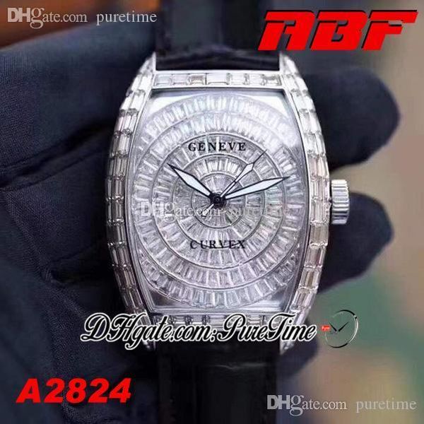 

abf cintree curvex 8880 c d eta a2824 automatic mens watch full diamonds case dial steel case black leather edition ptfm puretime 01b2, Slivery;brown