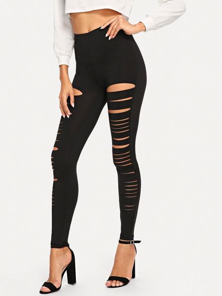 

ripped solid leggings r0ix#, Black