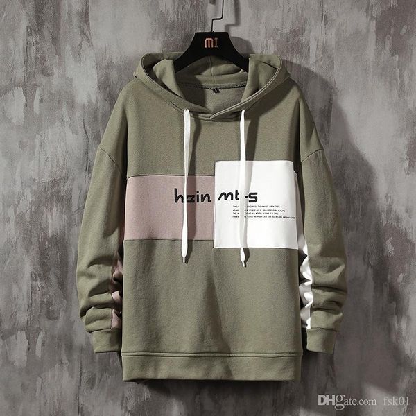 

2020 autumn spring patchwork black green hoodies men's sweatshirts hip hop punk streetwear casual pullover