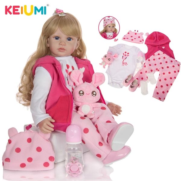 KEIUMI 24 Zoll Schöne Reborn Baby Puppen 60 cm Weichen Stoff Körper Vinyl Gold Locken Baby Puppe Reborns Spielzeug für Kinder Tag Geschenk LJ201031