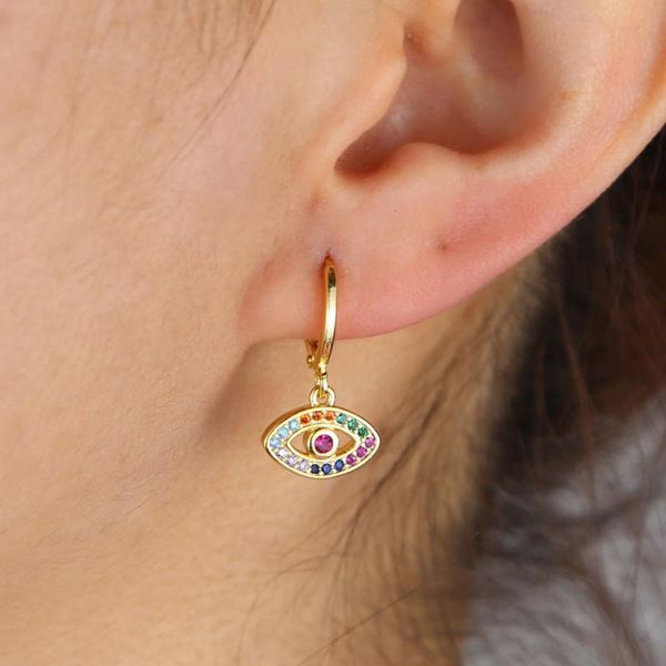 

dangle & chandelier rainbow cz cute evil eye charm earring gold silver color lucky turkish girl women small tiny earrings