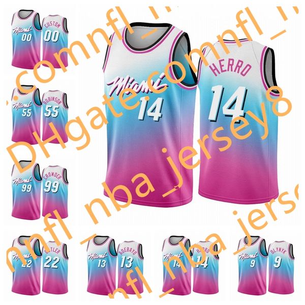 

miami heat men jimmy butler tyler herro bam adebayo kelly olynyk blue pick city nba vice custom basketball jersey, Black;red