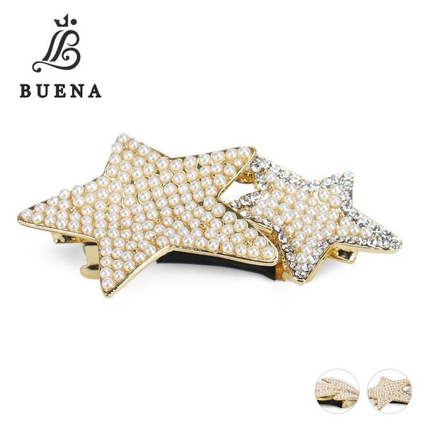 

star shaped pearl hair clip alloy pearl rhinestone hair barrette leaf shaped clip for girls, Golden;silver