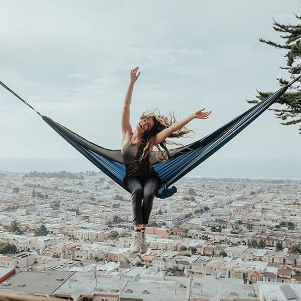 

hammocks acehmks two person outdoor camping parachute hammock nylon fabric swing portable folding furniture1