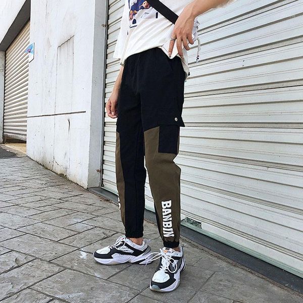 

men cargo pants 2020 new arrival spring and autumn patchwork pockets letter male ankle-length pants korean style n551, Black