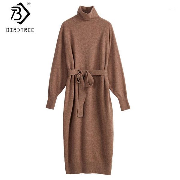 

cashmere sweater women's mid-length turtleneck pullover dress with a sweater over the knee and a knitted d00716n1, Black;gray