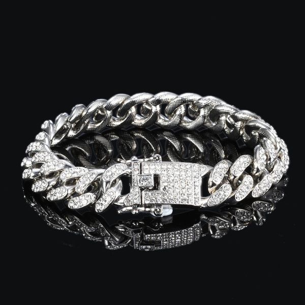 

tready butterfly miami buckle hip hop full rhinestone iced out bling cuban chain bracelet for men women jewelry dropshipping t200423, Black