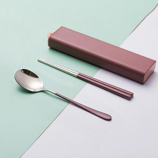 

portable travel tableware set 304 stainless steel spoon and fork set nordic style flatware with box dinner tools for kid school h wmtfki