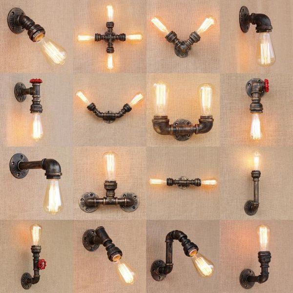 

retro led wall lamp vintage iron rust water pipe lamps e27 industrial loft light plated sconce bedroom restaurant bar decoration