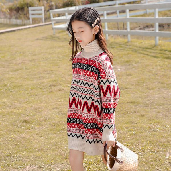 

girls' autumn winter 2020 new drs middle school children's long woolen sweater, Blue