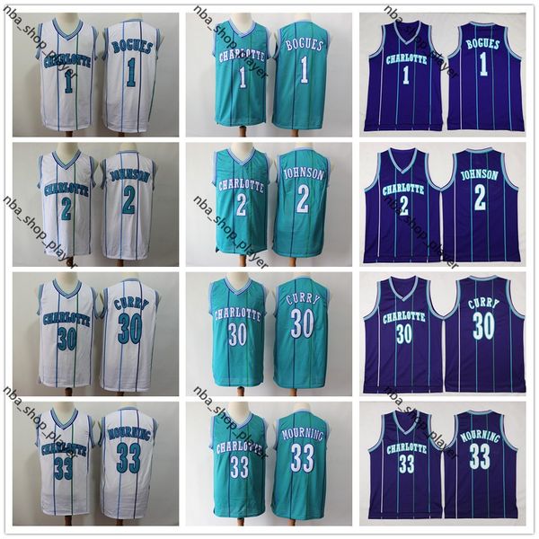 

mens muggsy 1 bogues larry 2 johnson dell 30 curry alonzo 30 mourning city black edition embroidered swingman shirts basketball jerseys, Black;red